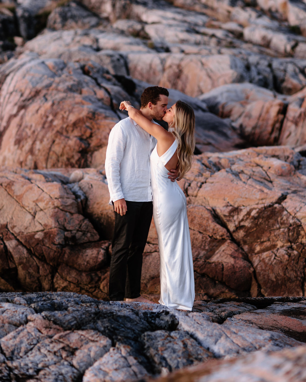 Sunset Engagement Session, summer engagement session, beach engagement, couples photo session, sunset photo session, white satin gown