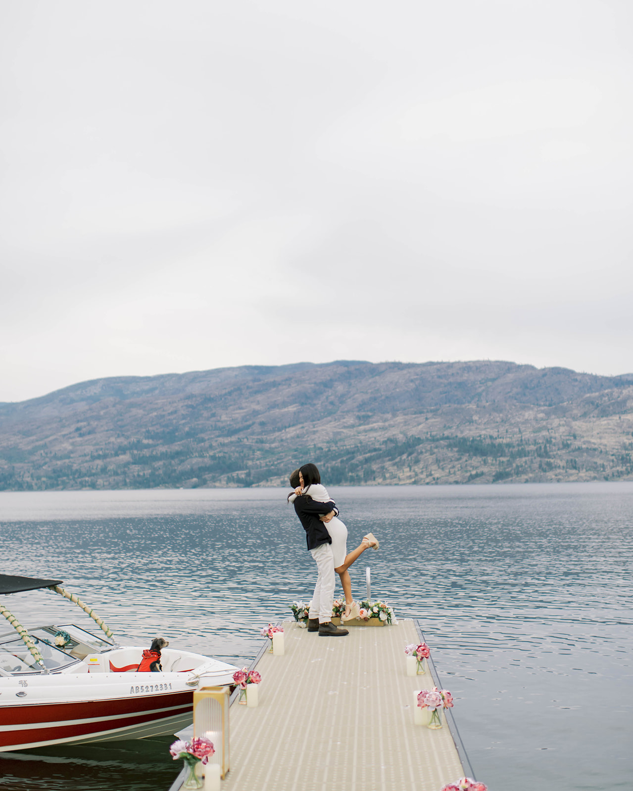 Perfectly Planned Romantic Proposal at Peachland Beach, in the Okanagan Valley, captured on film by Kelowna Wedding Photographer, Minted Photography. - okanagan engagement and wedding inspiration, bc engagement and wedding inspiration, proposal inspiration, summer proposal ideas
