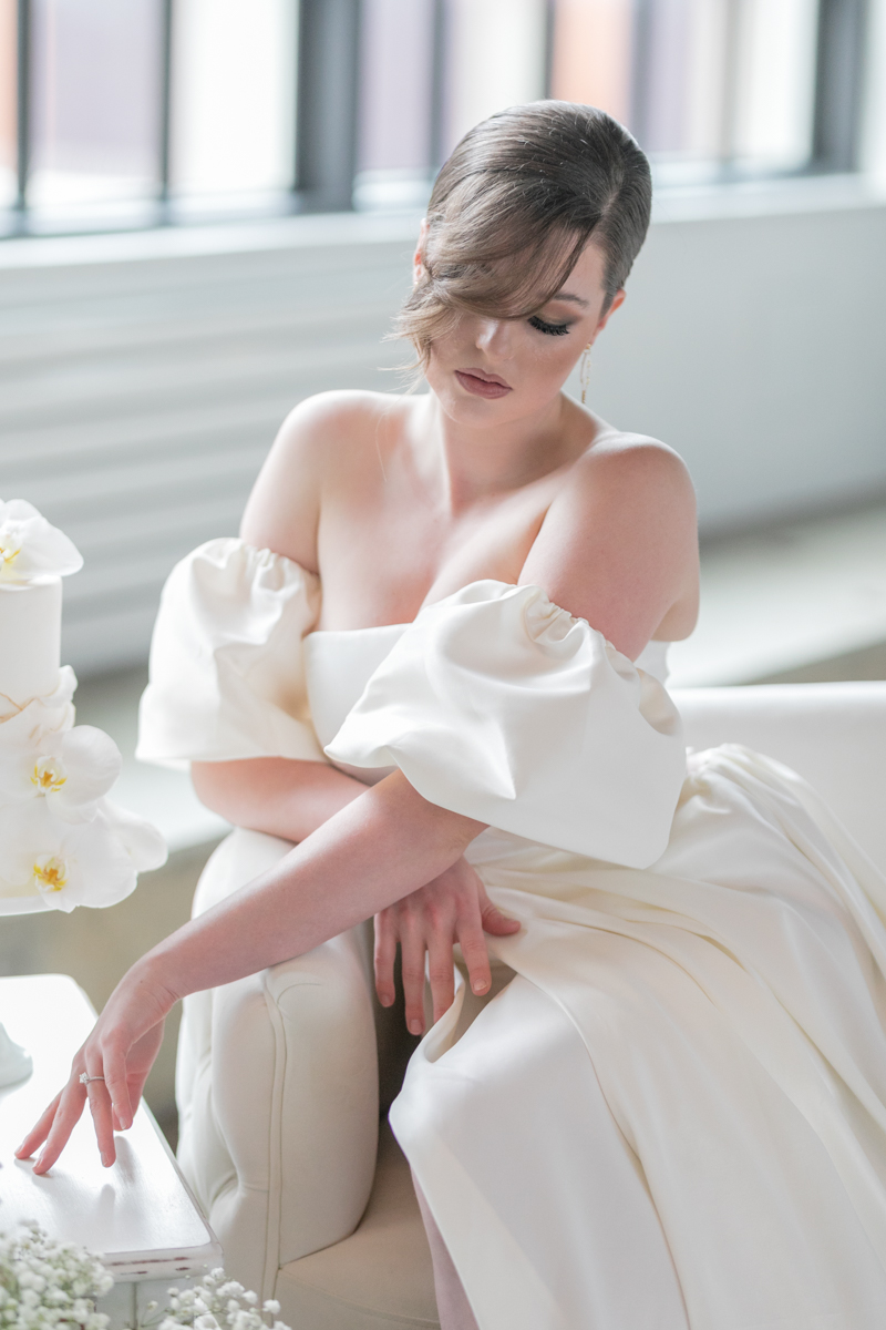 elegant white wedding, puffed sleeve wedding gown, unique wedding gowns