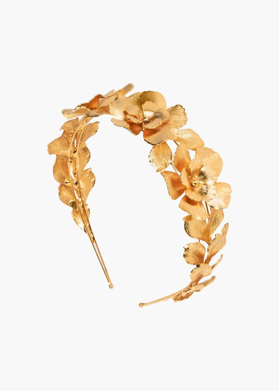 Gold Floral Bridal Headband from Jennifer Behr - Bridal Style Inspiration & places to shop, available on the Brontë Bride Blog