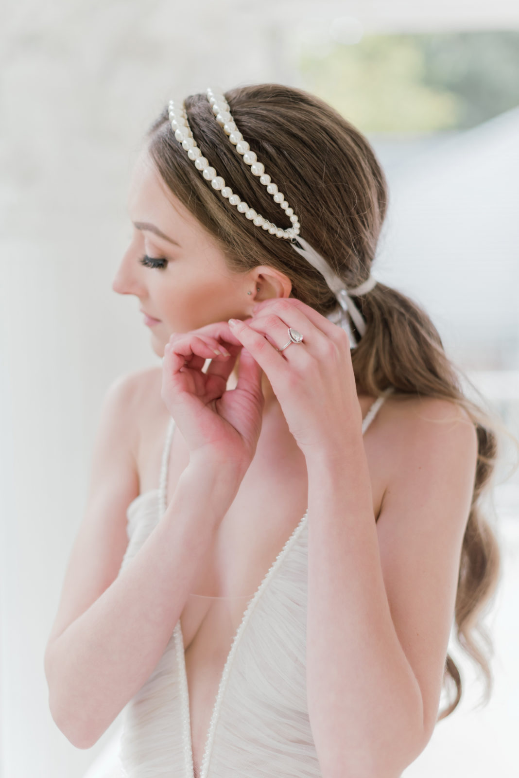 Pearl bridal headband from Blair Nadeau Bridal Adornments featured on Brontë Bride.