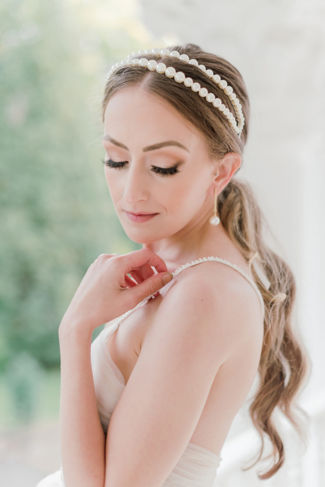 Pearl bridal headband from Blair Nadeau Bridal Adornments featured on Brontë Bride.