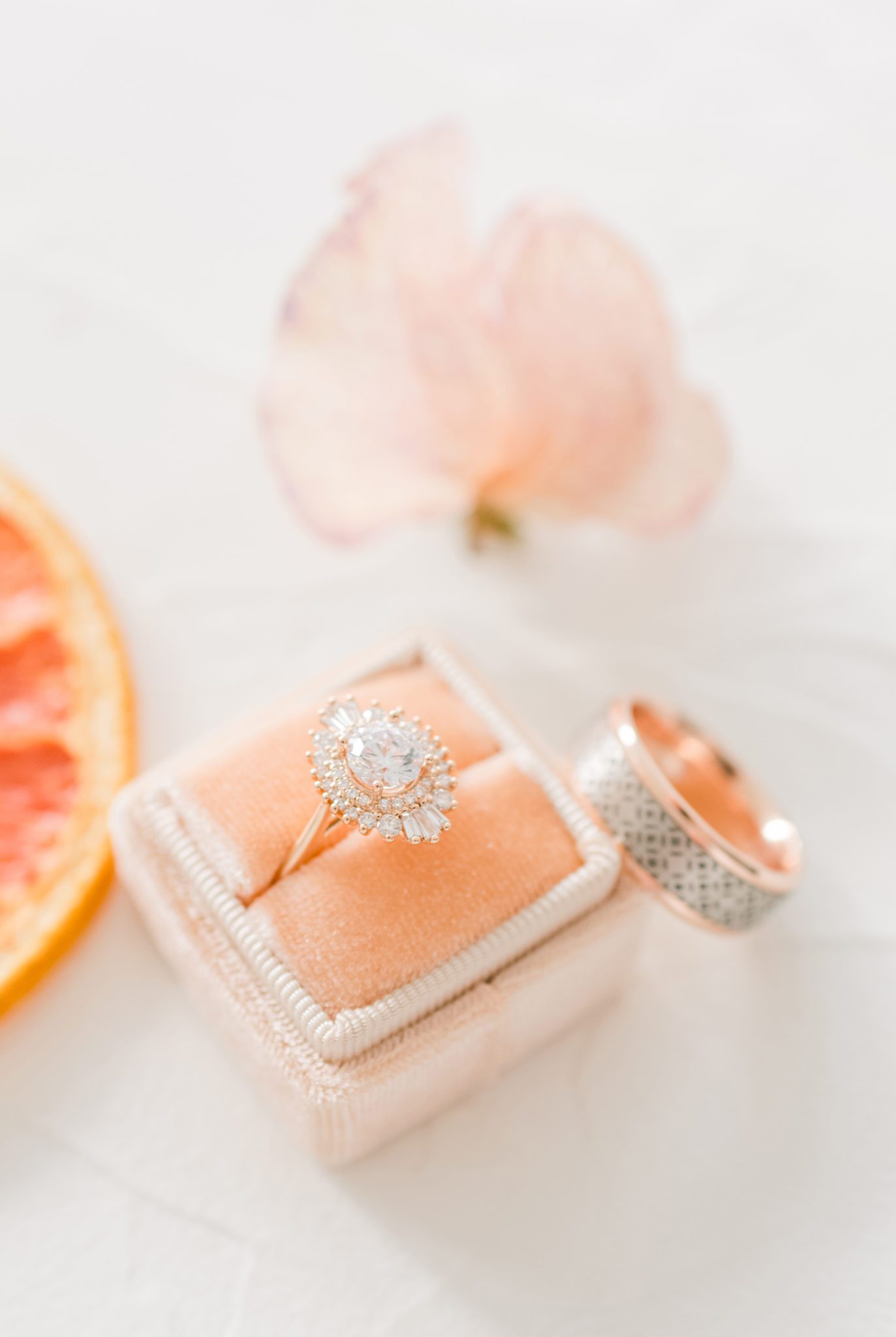Peach wedding box, vintage wedding ring, wedding ring