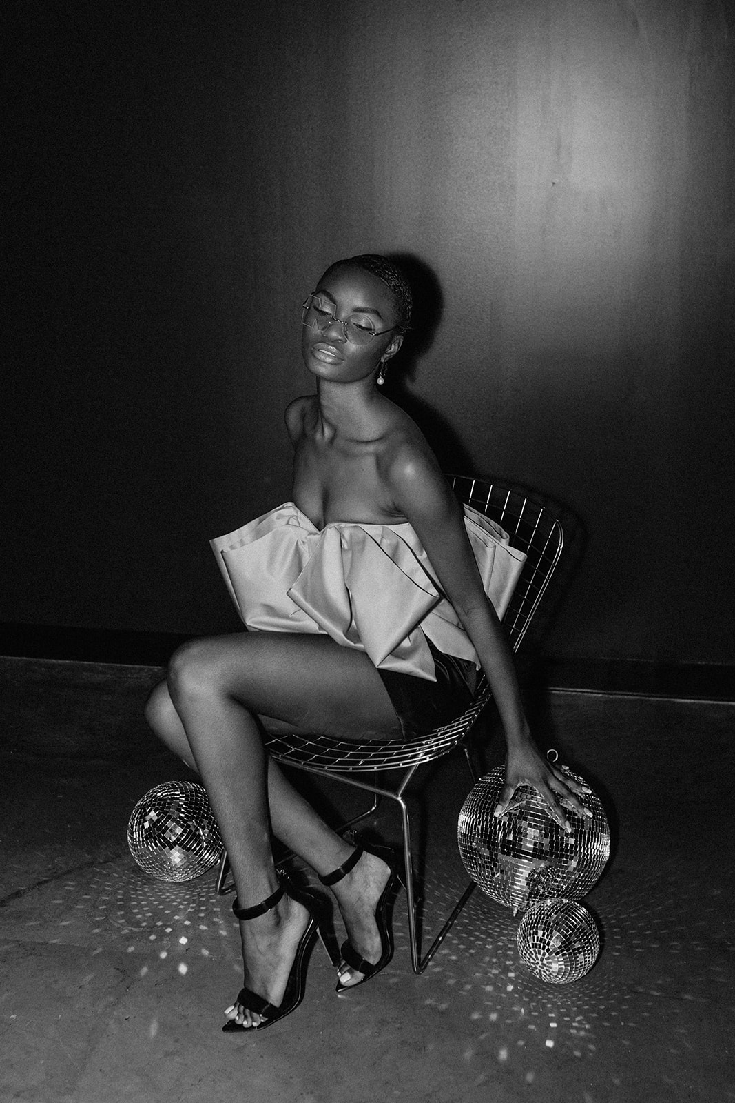 black and white flash photography, fashion editorial