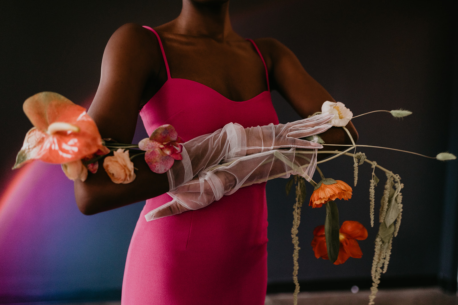floral filled bridal gloves for an avante garde fashion look. 