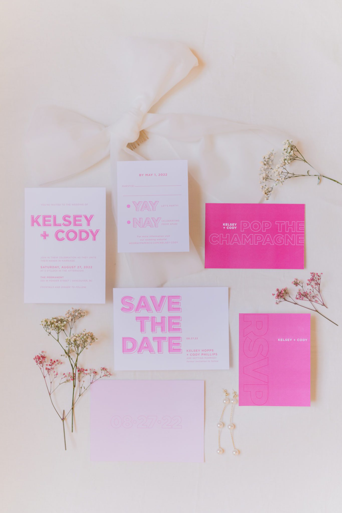 Edgy and modern pink wedding inspiration, wedding stationery