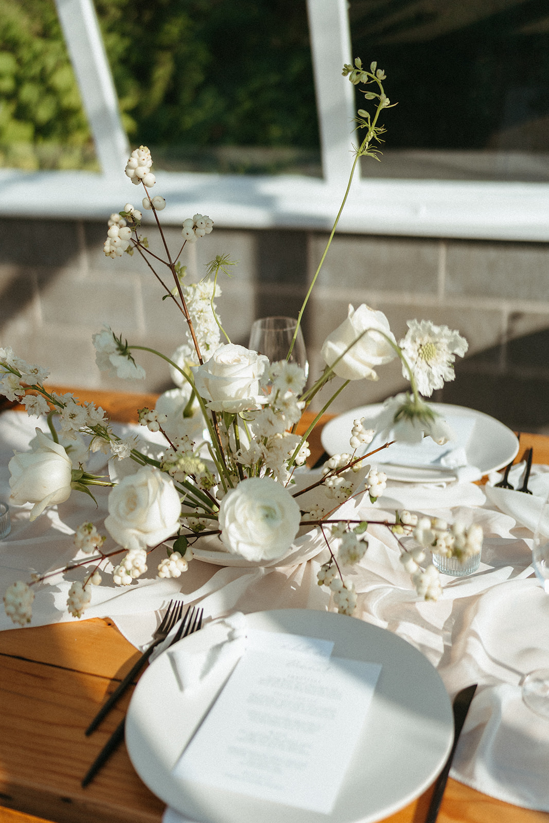 Greenhouse wedding, outdoor wedding, intimate wedding inspiration, table setting, classic wedding inspiration 