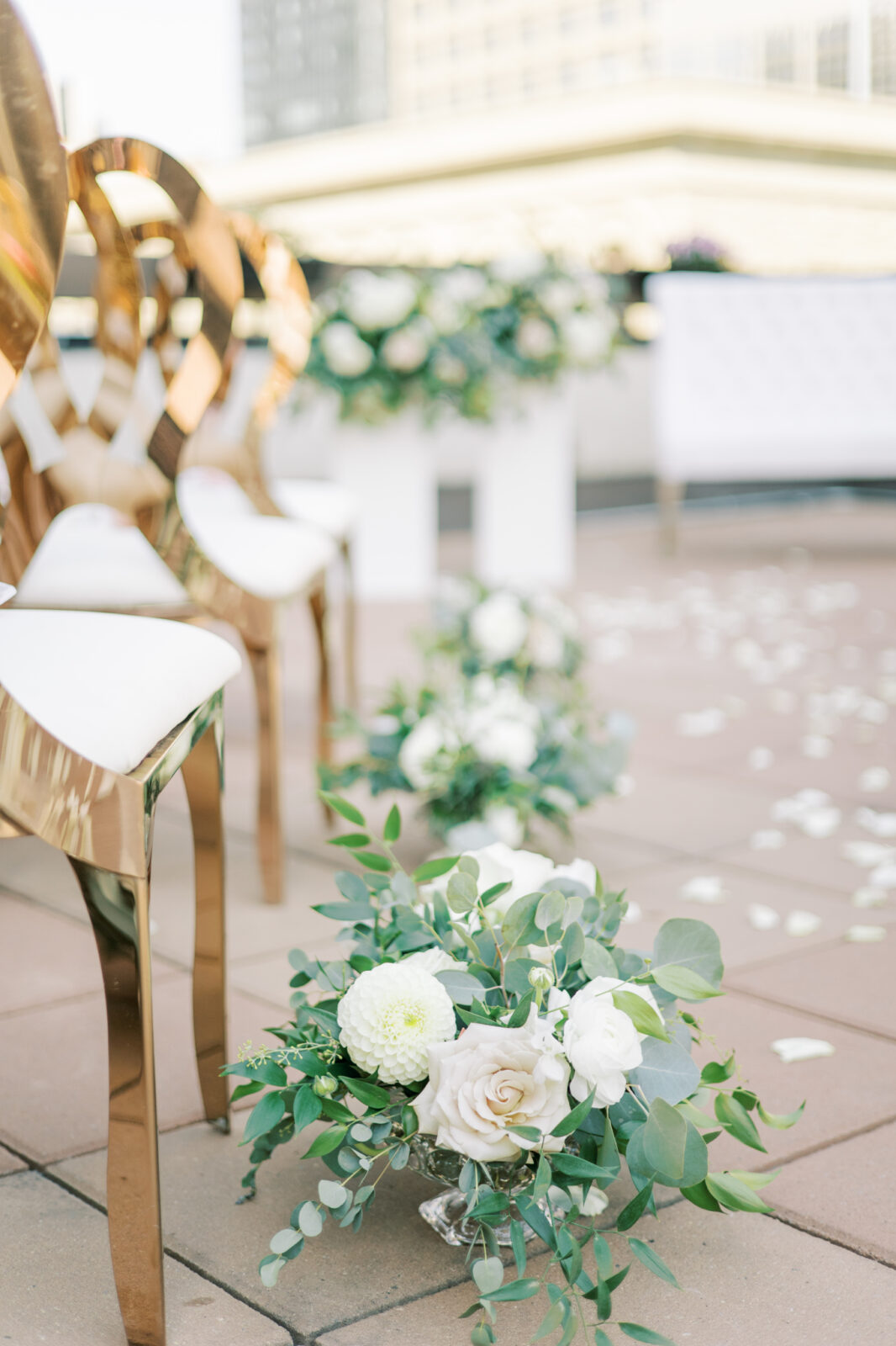 white and gold wedding with leaf green