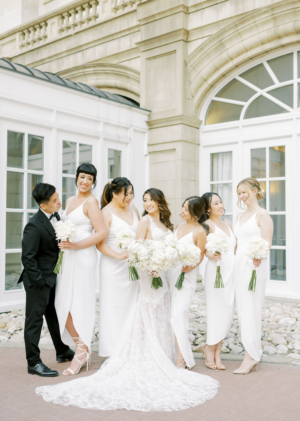Bridal party in white, all white wedding inspiration