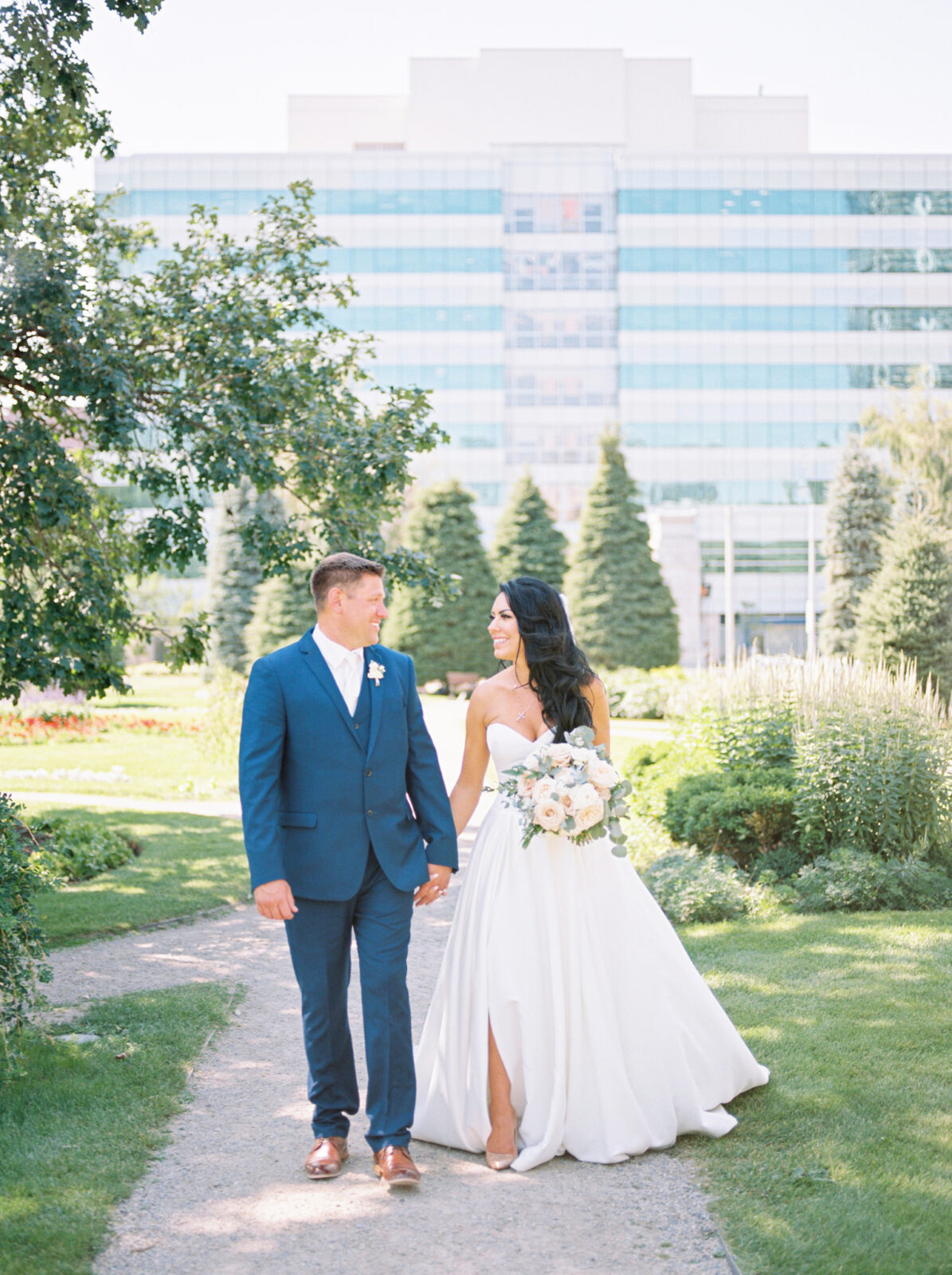 wedding portraits in park at summertime