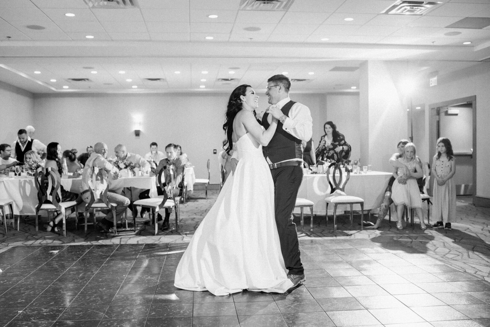 first dance wedding at Marietta Downtown, black and white wedding photography
