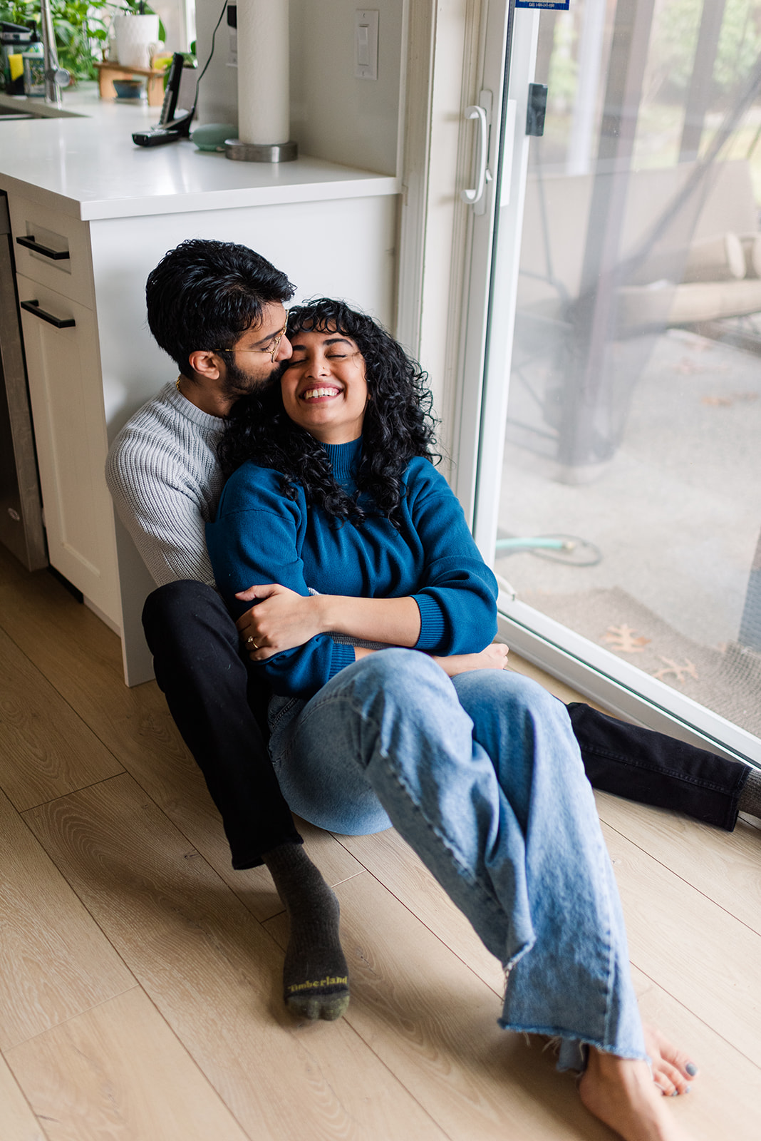 Couple's effortless engagement session in the comfort of home