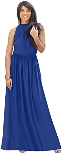dress high neck halter floor length blue dress on Amazon