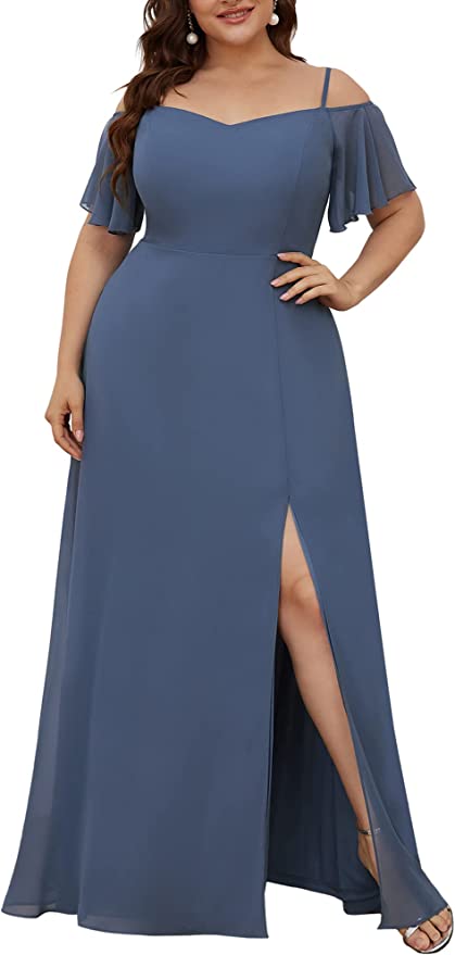 Gray Blue Bridesmaid Dresses, floor length off the shoulder blue dress