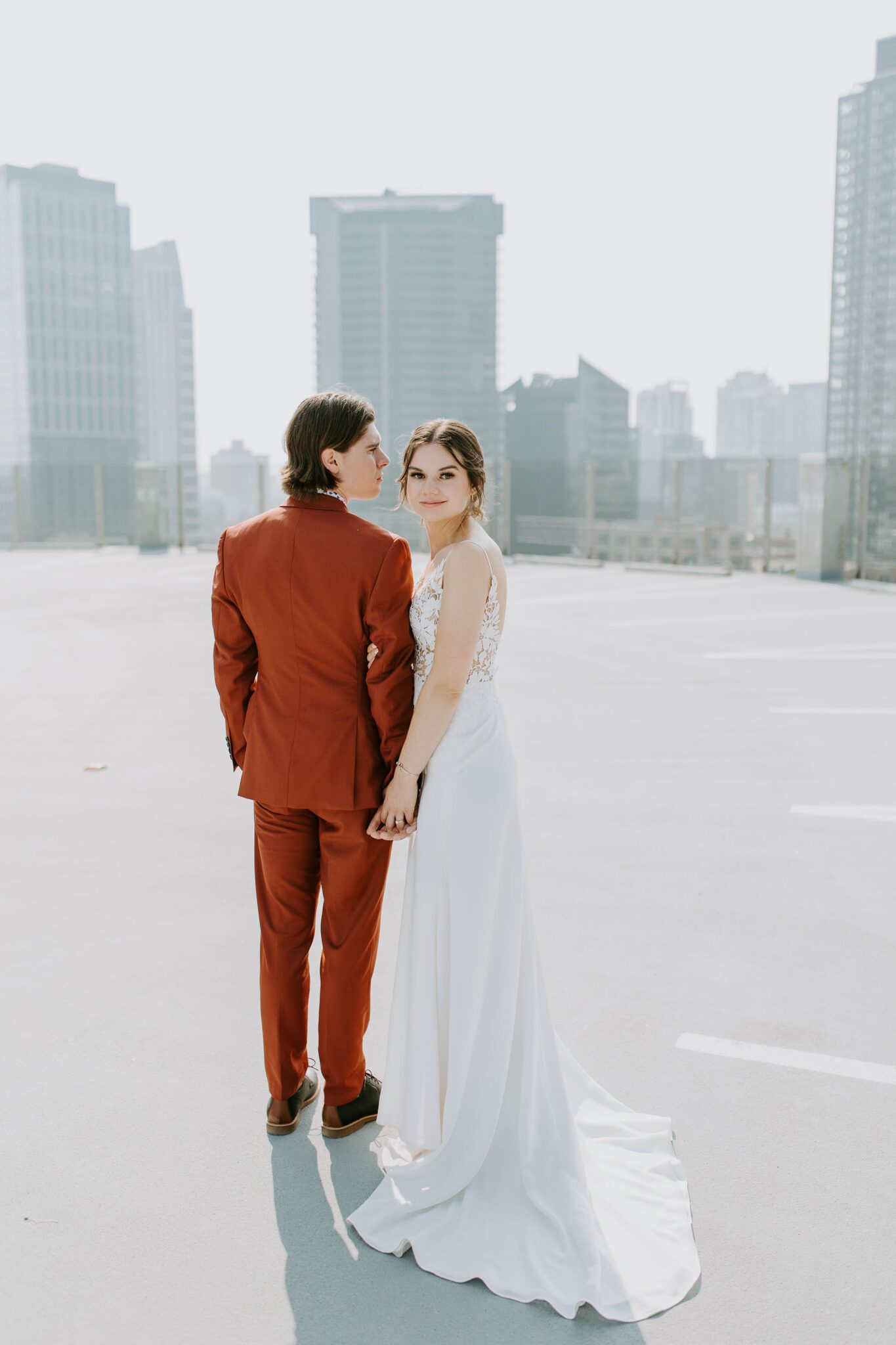 parking lot wedding portraits, bright and airy wedding inspiration 