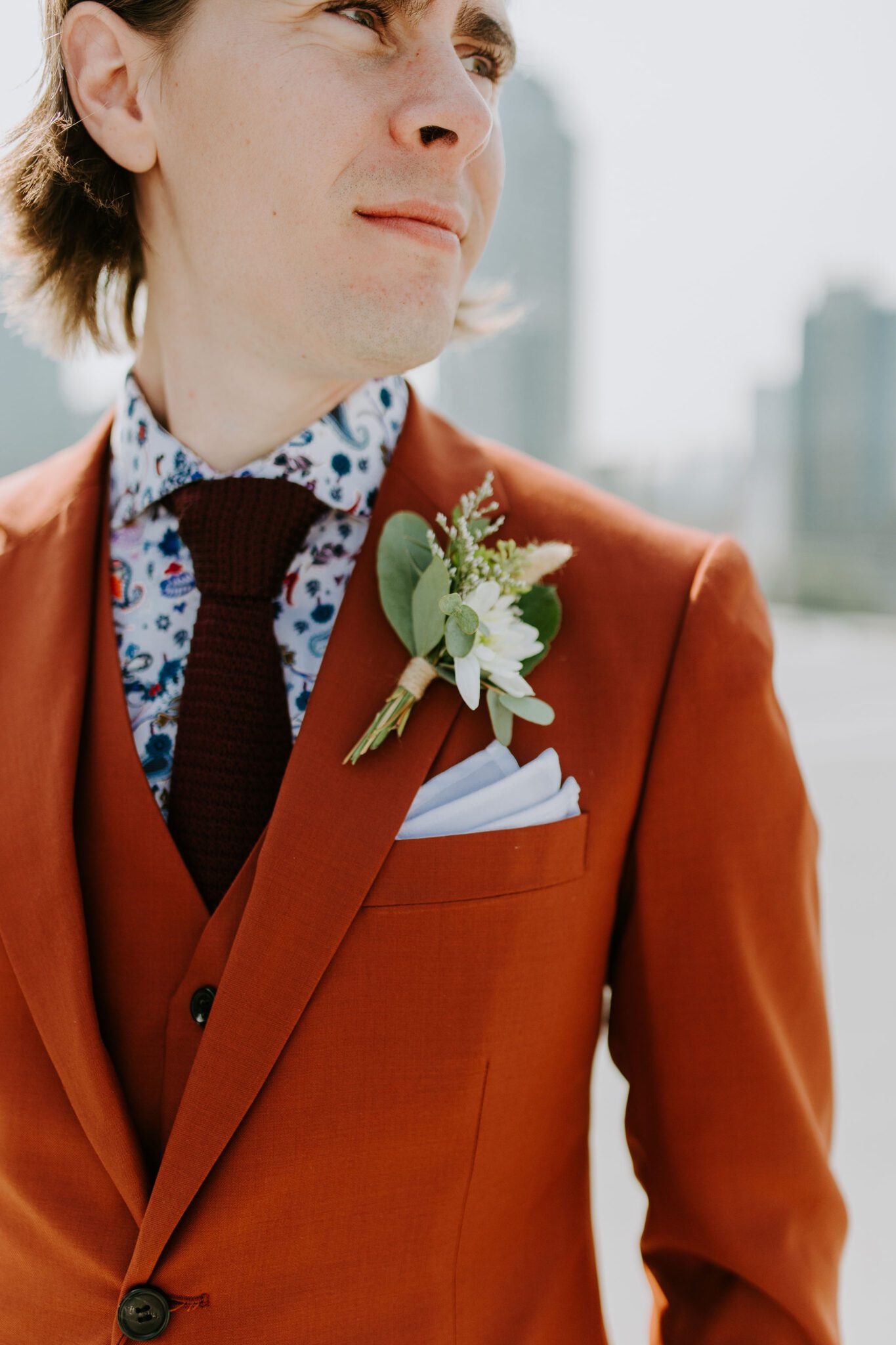 groom attire inspiration, rust coloured wedding suit