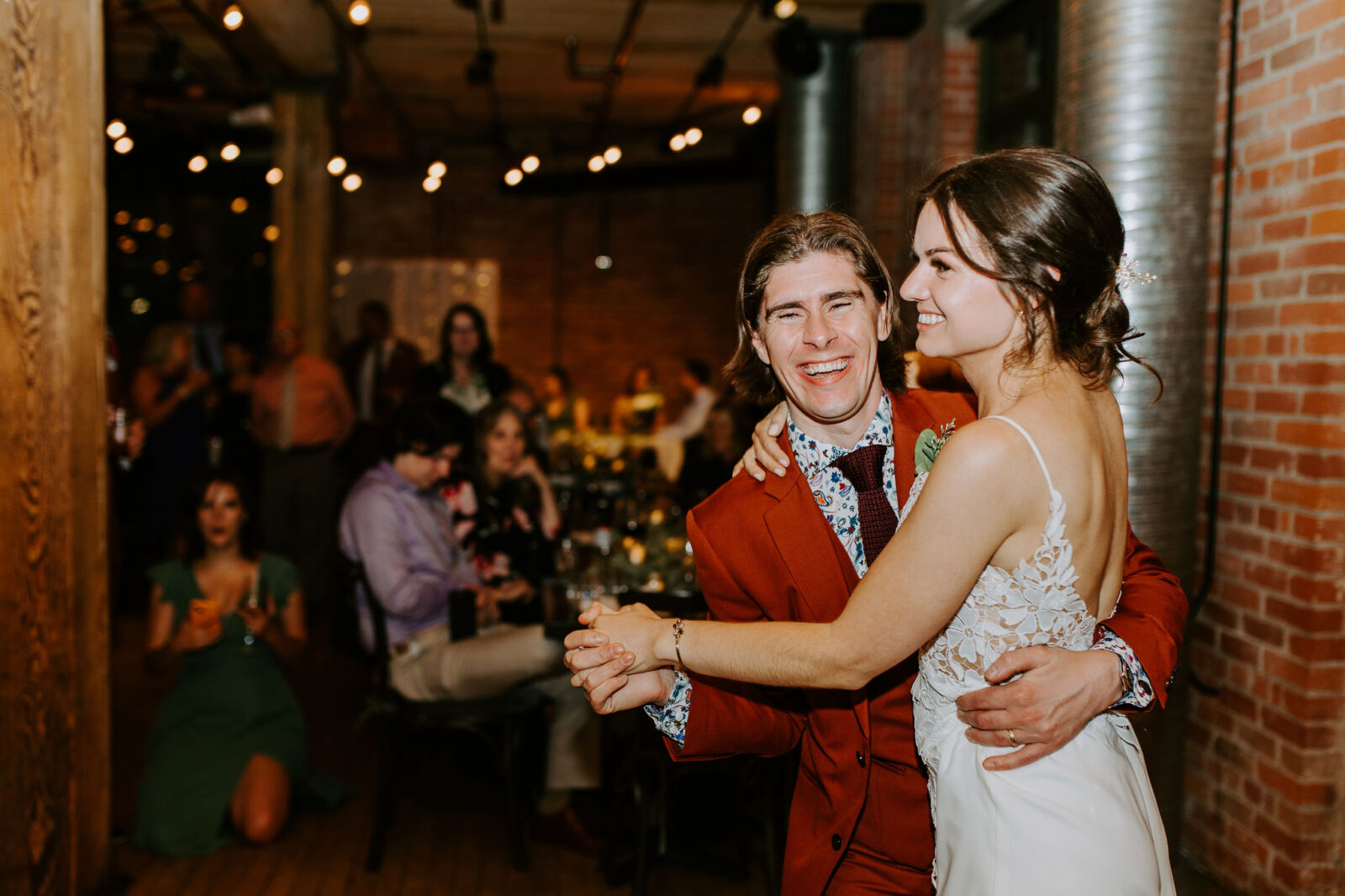 first dance at indoor wedding reception
