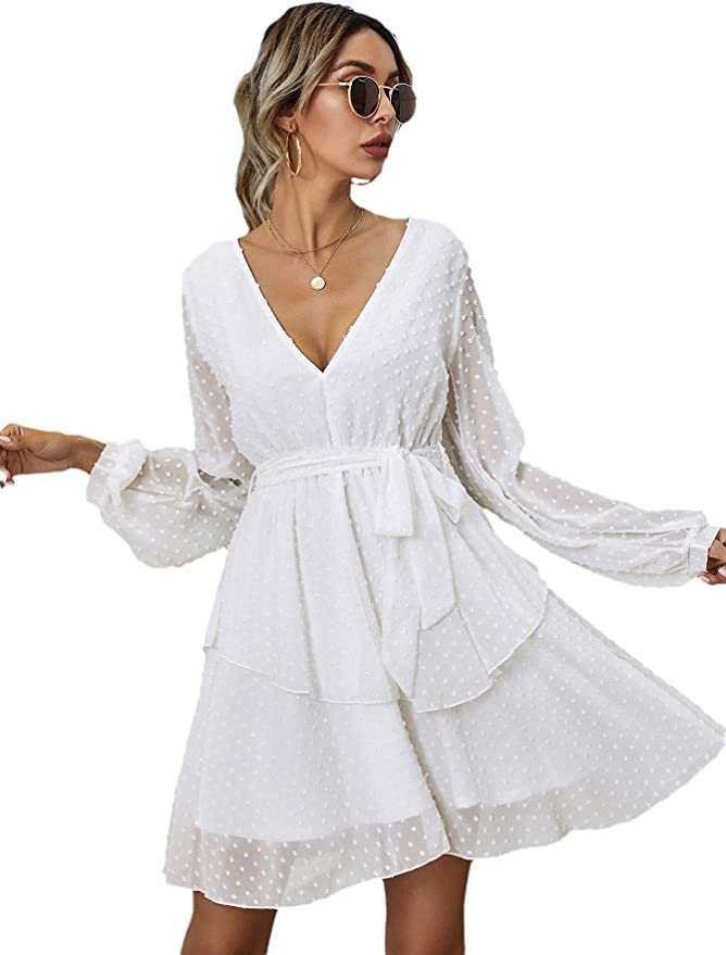 Little White Dresses For Your Bridal Shower or Engagement Party | Brontë Bride | Shop our bridal attire favourites on Amazon.ca | white polka dotted summer dress for bridal shower