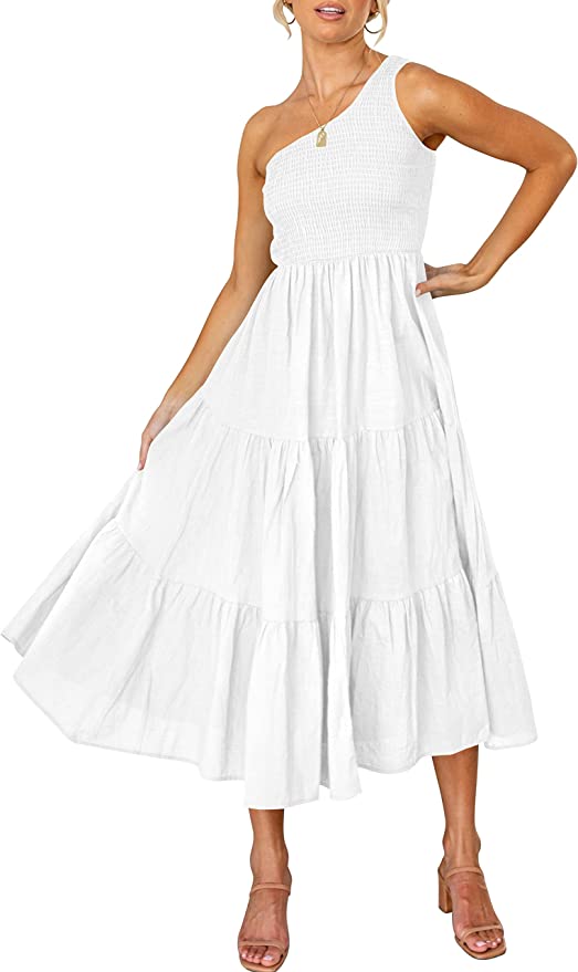 Little White Dresses For Your Bridal Shower or Engagement Party | Brontë Bride | Shop our bridal attire favourites on Amazon.ca | midi length ruched white bridal shower dress