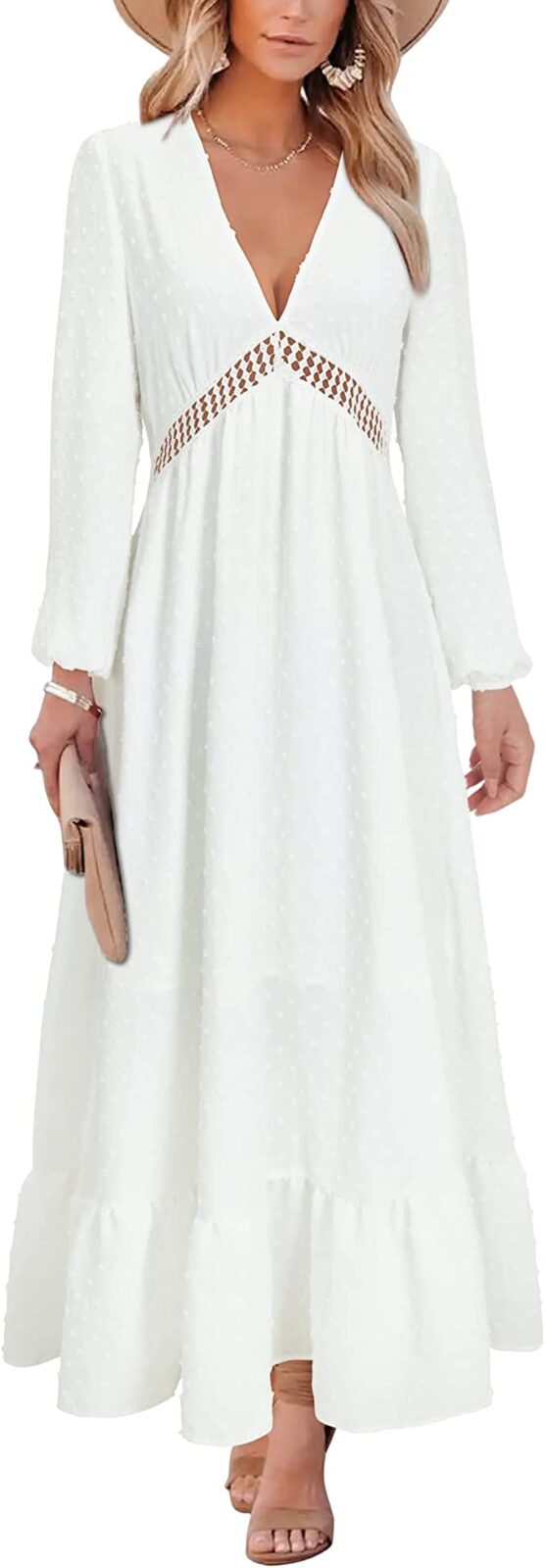 Little White Dresses For Your Bridal Shower or Engagement Party | Brontë Bride | Shop our bridal attire favourites on Amazon.ca | long sleeve boho bridal shower beachy dress