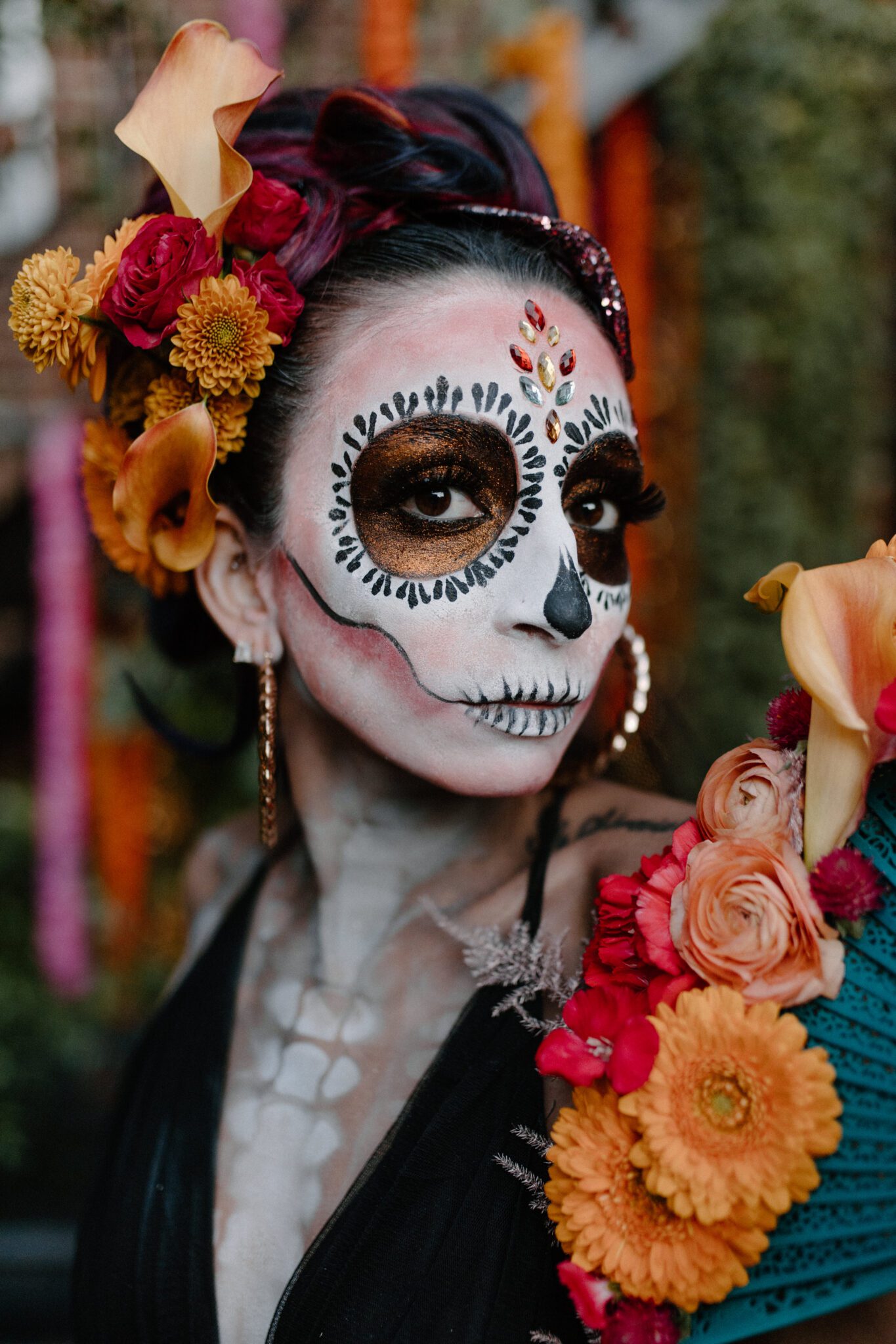 Halloween inspired photo shoot, featuring hair by Jesse Marriott at Utopia Hair Studio and Day of the Dead inspired makeup by La Boheme Beauty and Skin. 