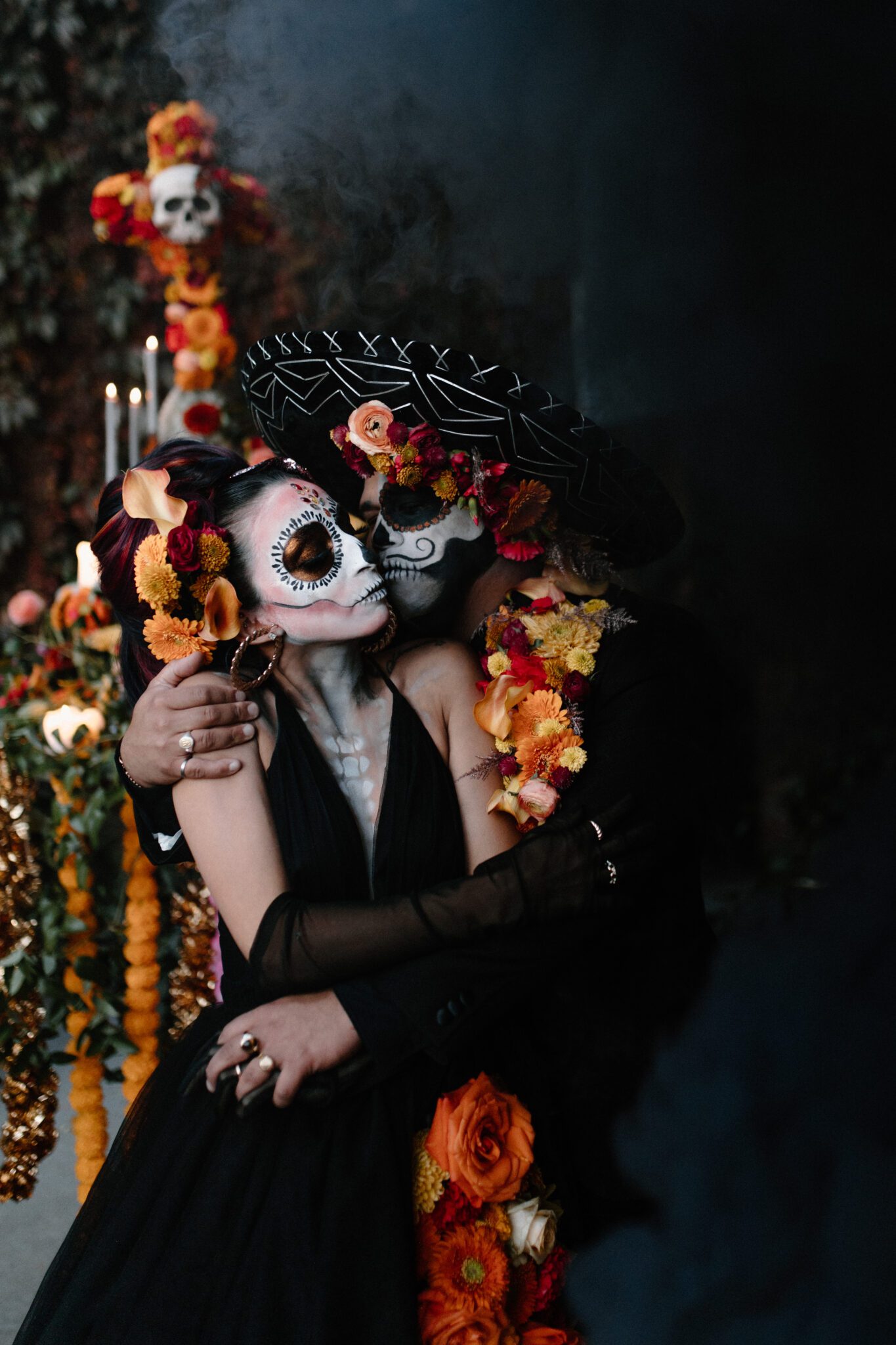 Black smoke bomb used during halloween inspired fall photo session, captured by Nikki Collette Photography and Inspired Motion Films.