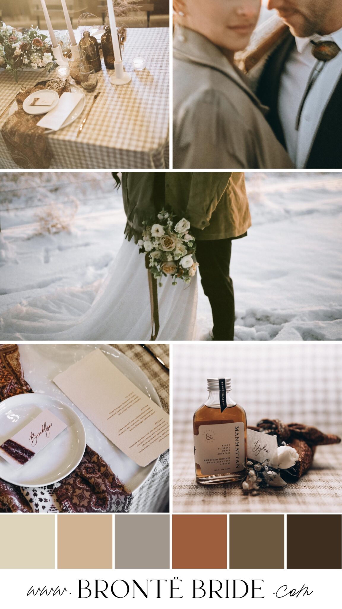 Country Chic Wedding Inspiration & Colour Palette Ideas | Wedding Inspiration & Mood Board from the Bronte Bride Blog; Winter wedding inspiration in Alberta with a warm brown and taupe romantic colour palette, warm neutral colour scheme