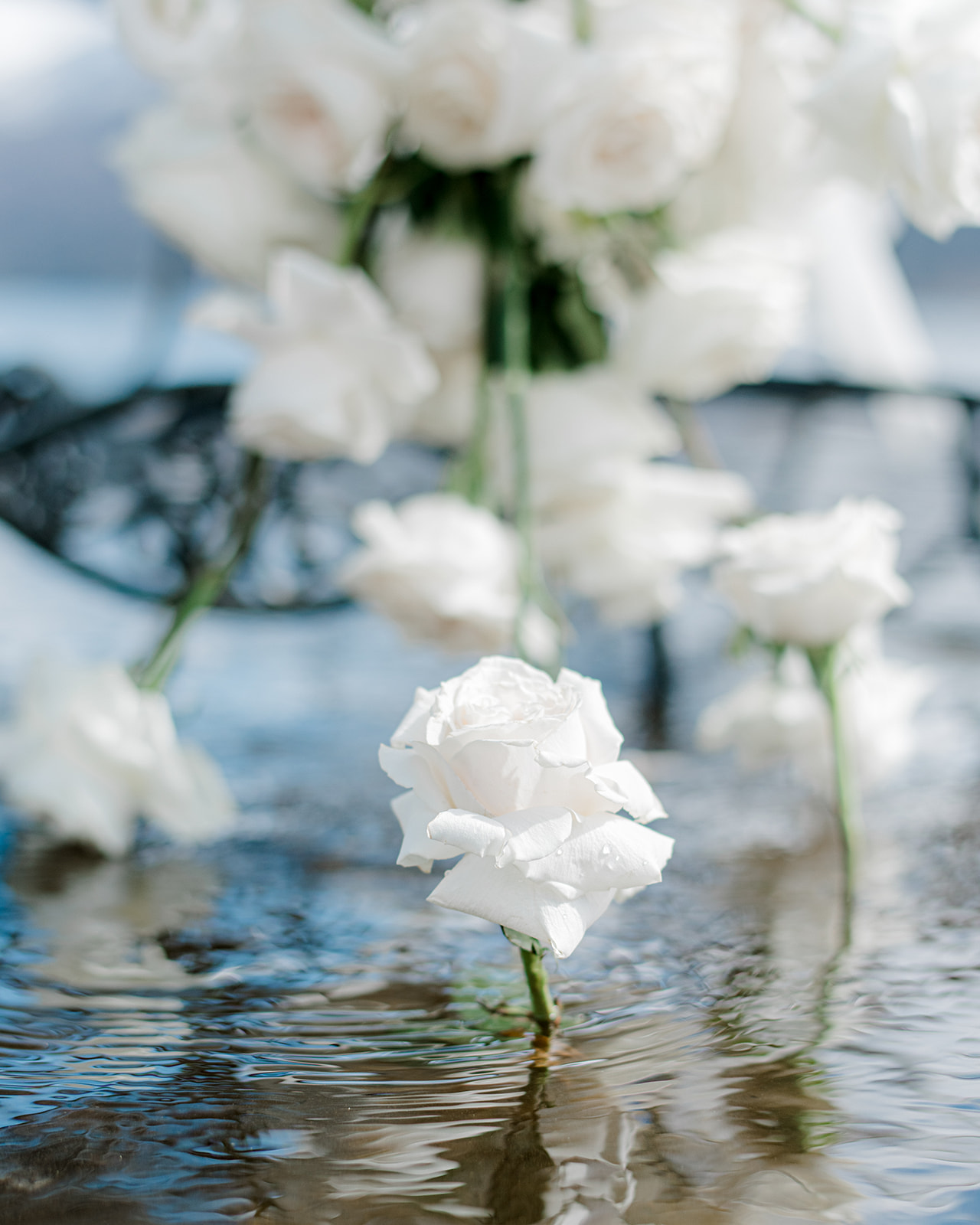 Ethereal elegant wedding inspiration, coastal-inspired blues, whites, beiges and tan toned wedding inspiration, designed by Rebekah Brontë Designs featuring stunning floral elements by JAM Florals.