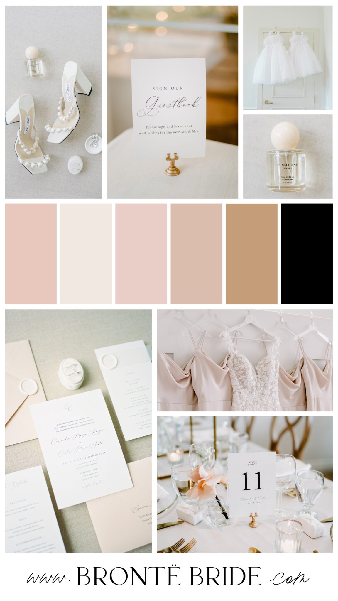 Real wedding colour palette inspiration, blush pink and taupe - wedding colour schemes and moodboards from Bronte Bride