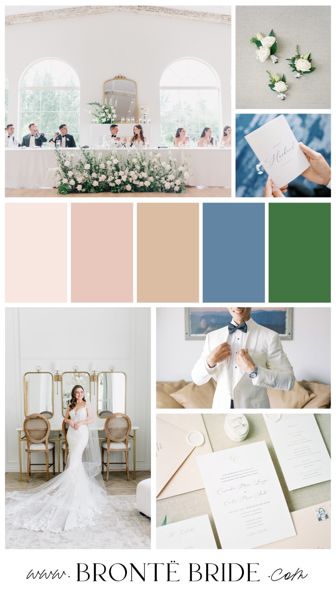 Real wedding colour palette inspiration, blush pink and taupe - wedding colour schemes and moodboards from Bronte Bride