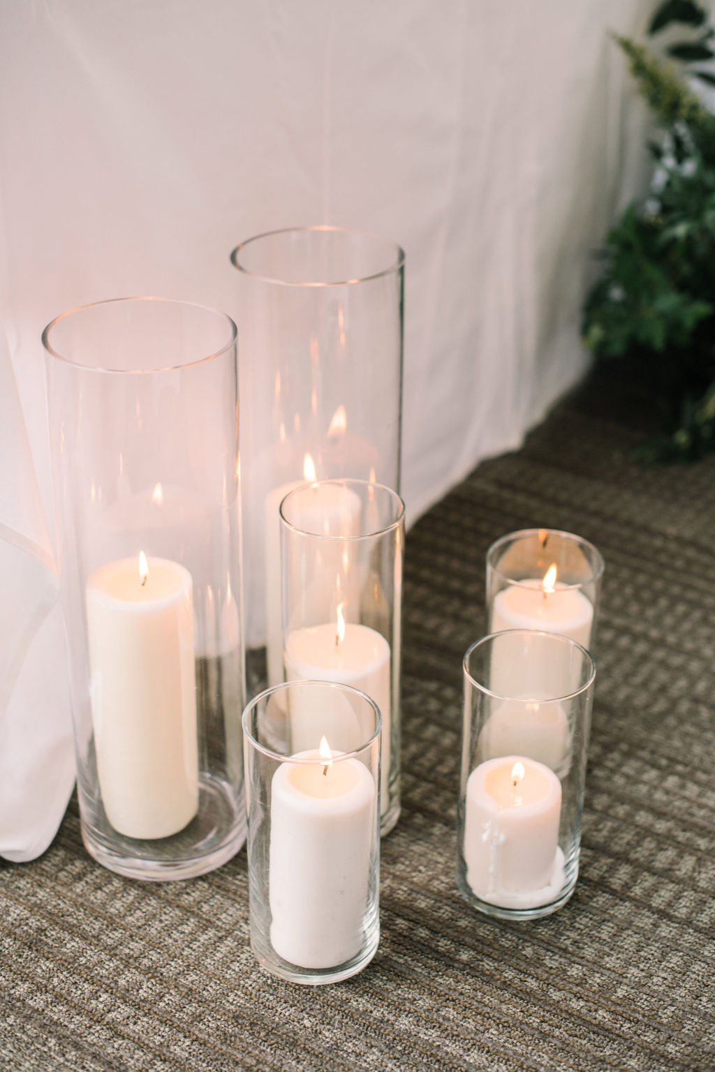 Classically styled Fairmont Banff Springs wedding reception. Elegant white candles in glass tubes. 