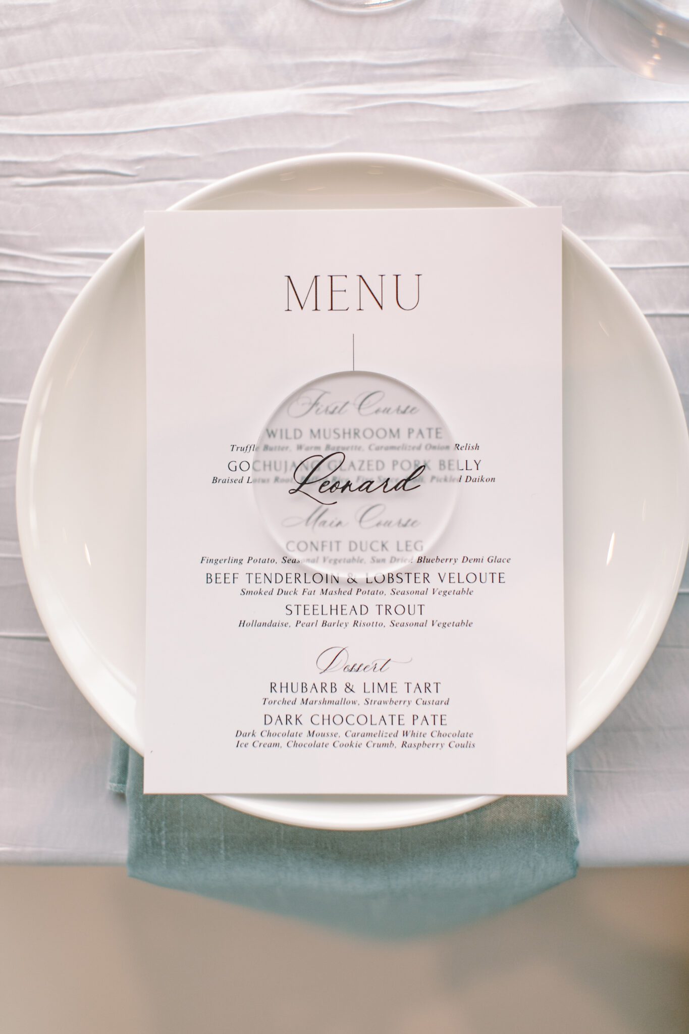 Custom wedding reception menu created by Rebekah Brontë Designs.