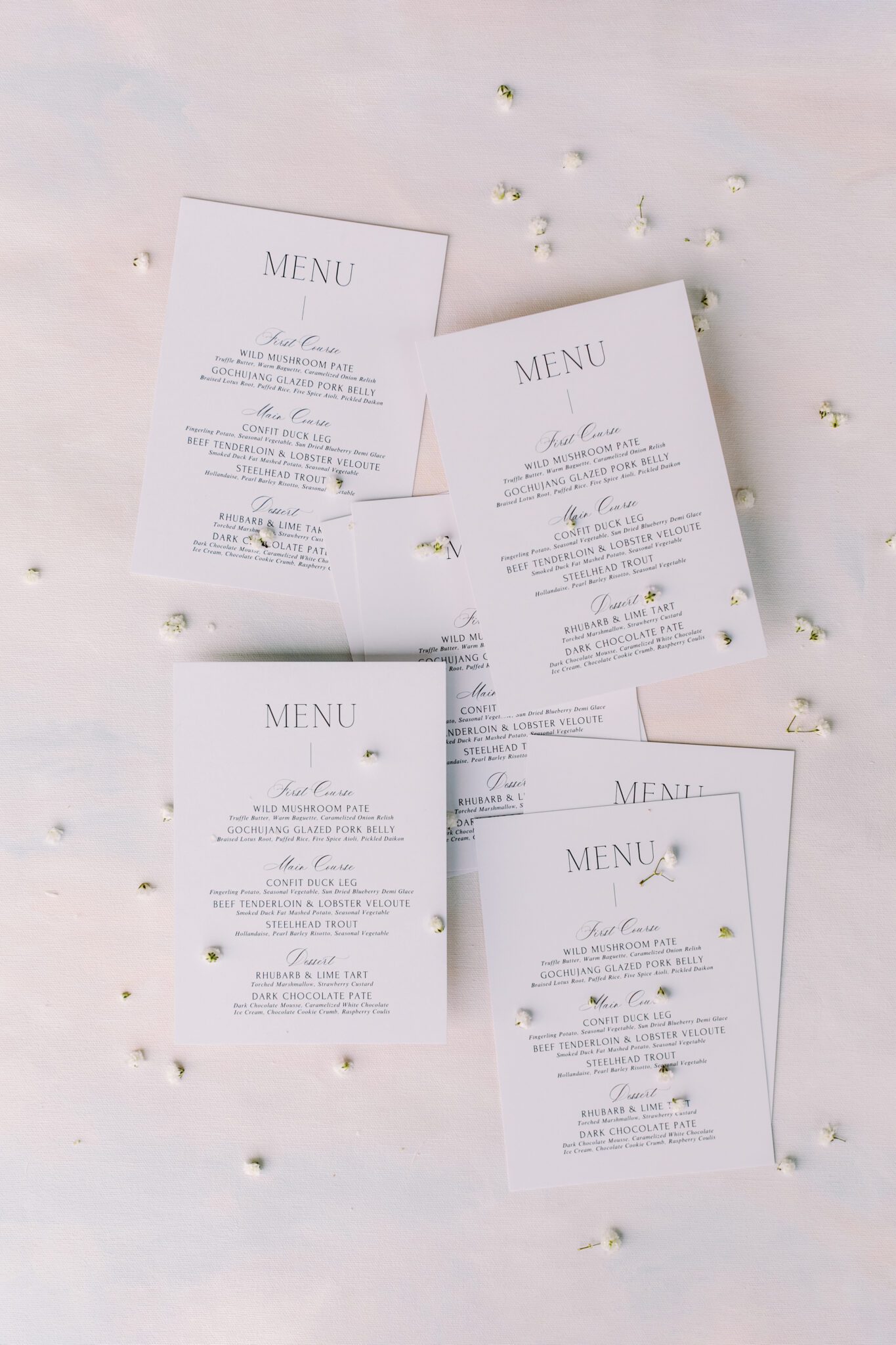 Custom wedding reception menu created by Rebekah Brontë Designs.