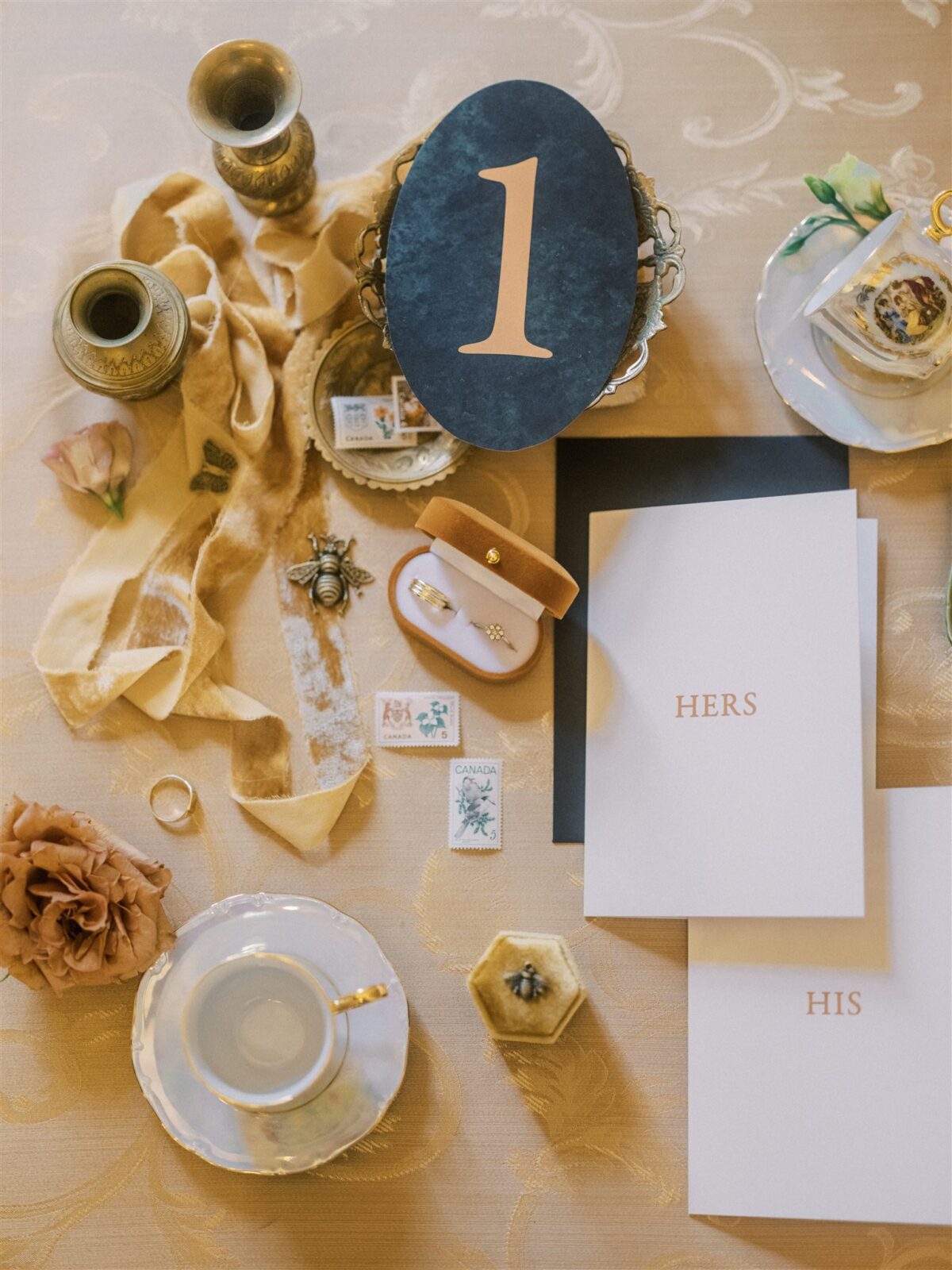 Wedding Details and Stationery Flatlay - Delectable Caramel & Toffee Tones in This Elegant Fairmont Wedding Inspiration
