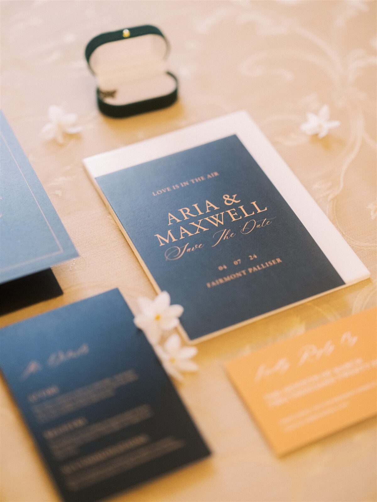 Elegant Wedding Stationery Invitation Flatlay - Delectable Caramel & Toffee Tones in This Elegant Fairmont Wedding Inspiration