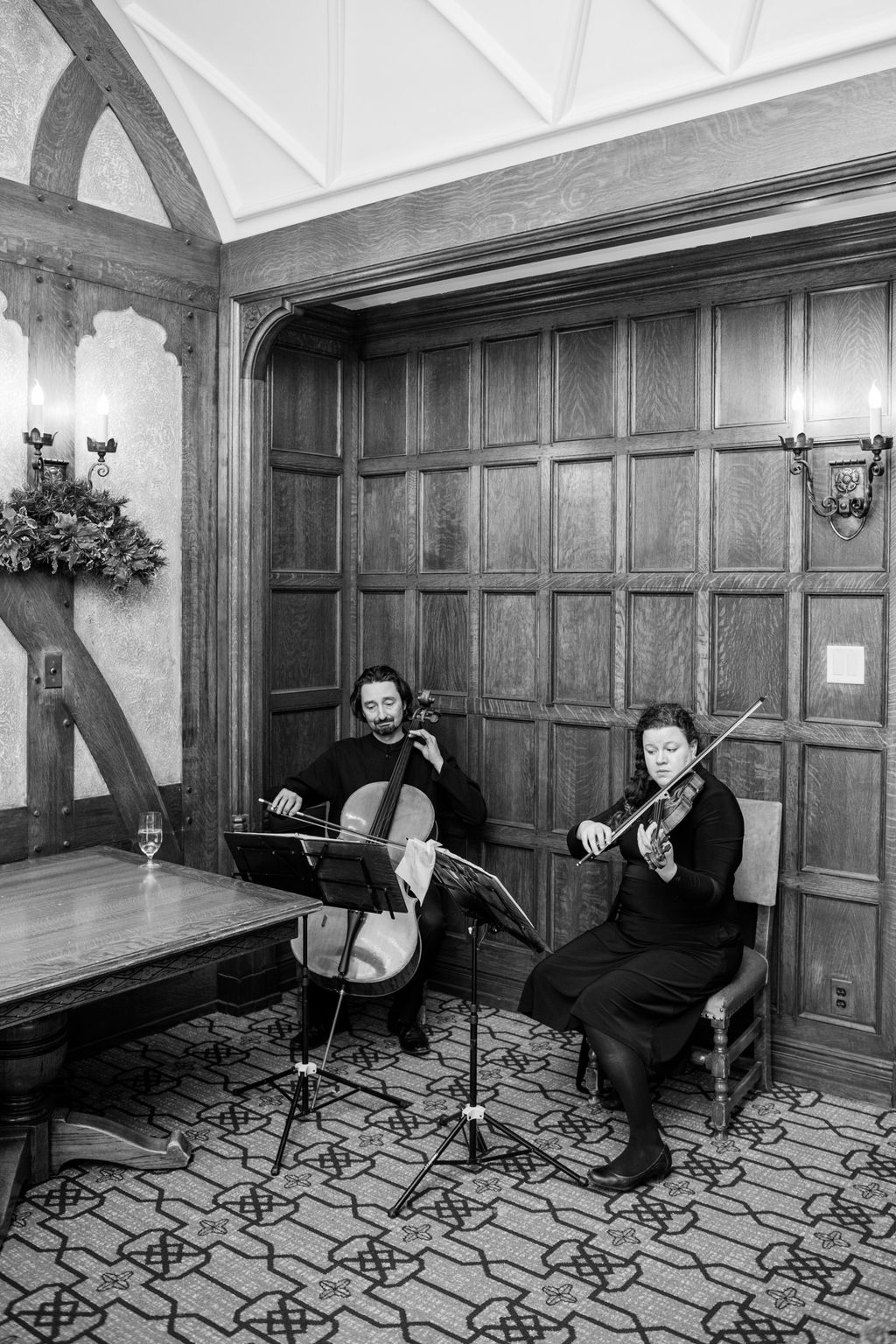 String music plays for this Banff Springs wedding ceremony in the Angus Room.