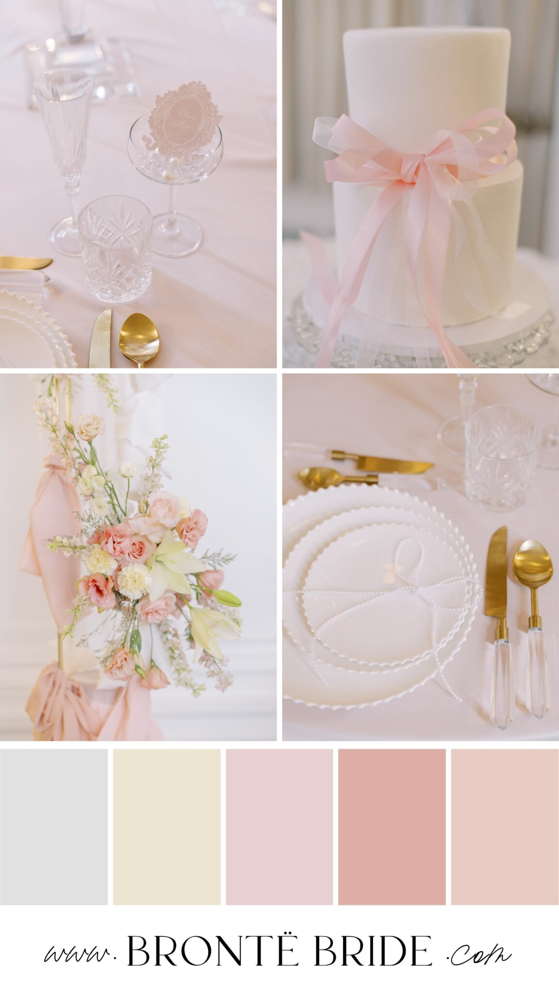 Whimsical Ballet Wedding Inspiration in Blush Pink featured on Bronte Bride. Blush Pink Whimsical Wedding Colour Palette, Pastel wedding inspiration