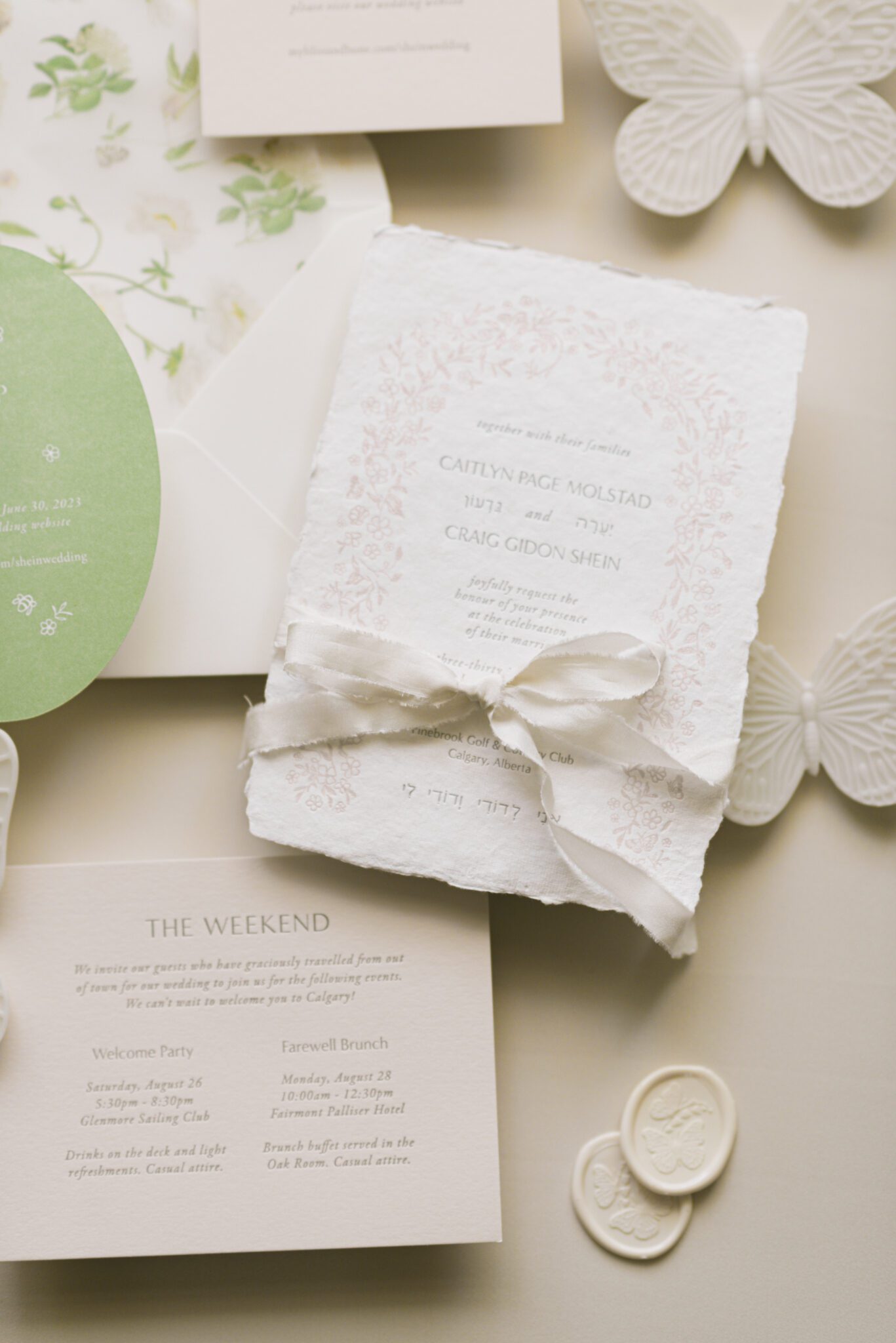 Beautiful Floral Wedding Invitation Suite with Butterfly Wax Seals