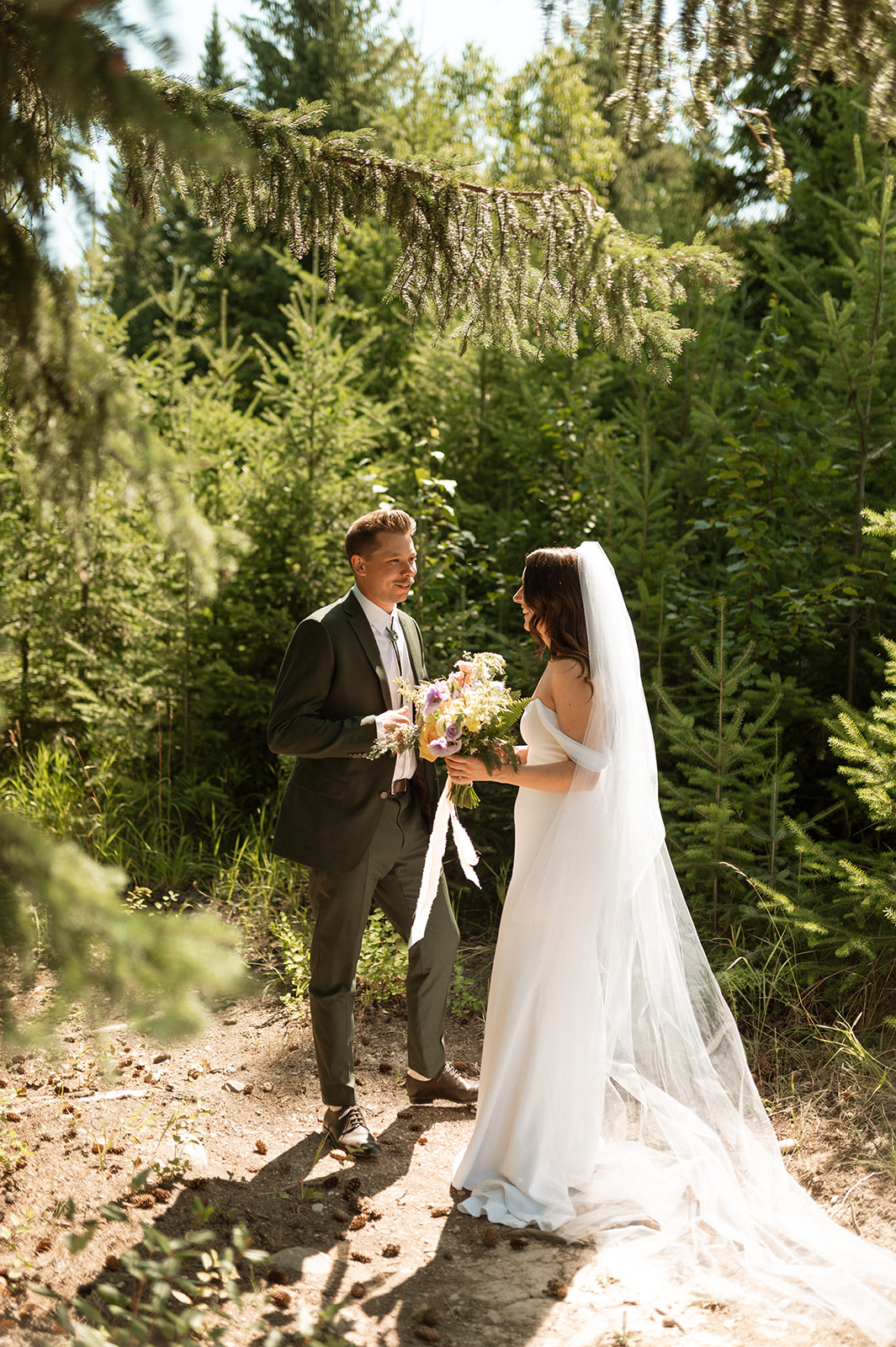 Kootenay Summer Wedding - Wedding Portraits of Bride and Groom in forest