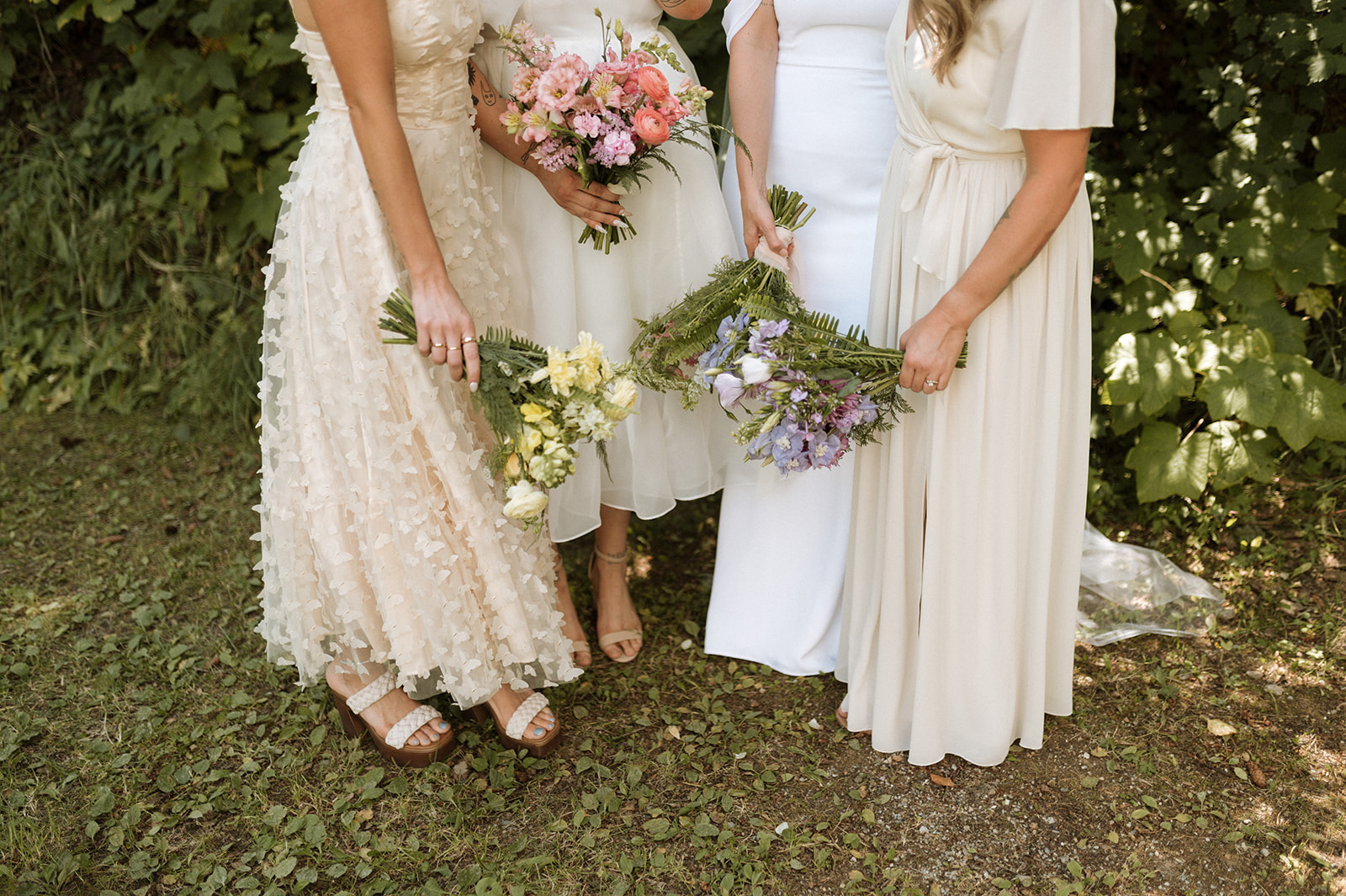 Bridal party portraits, bridesmaid bouquet inspiration for this Kootenay summer wedding in Golden BC